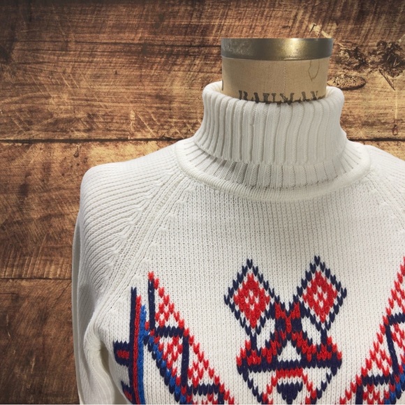 vintage sweater 1970’s aztec boho chunky cable knit turtleneck RARE - Picture 4 of 7